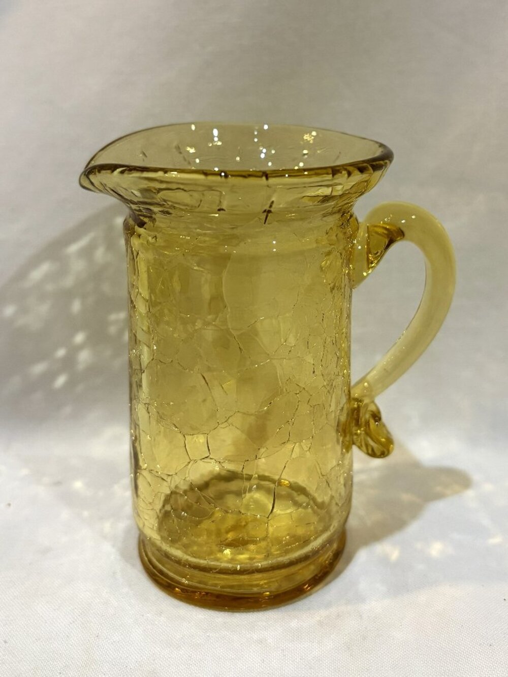 Vintage Hand-Blown Crackle Glass Mini Pitcher Creamer Honey Amber Color